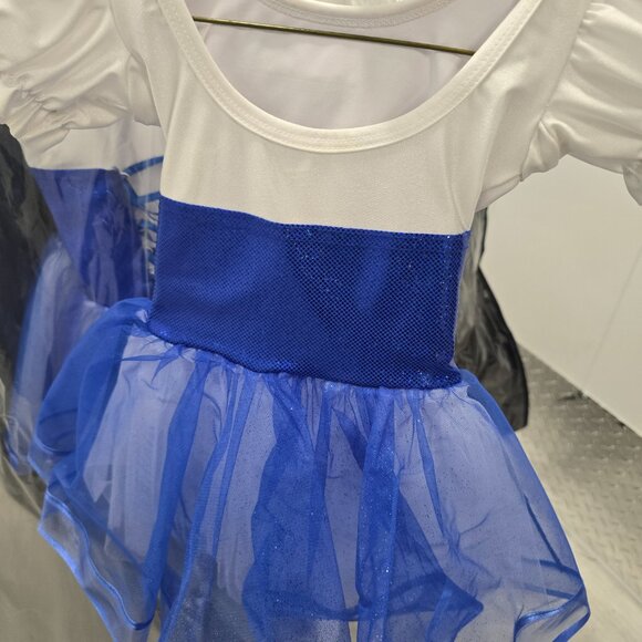 Girls Ballet Recital Outfit (7 Years) –White Leotard with Blue Corset Tutu & bow - Picture 6 of 9
